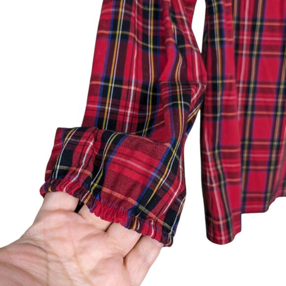 J. Crew Red Tartan Plaid Ruffle Flutter Shoulder Top XS Long Sleeve AT885 - Picture 5 of 12